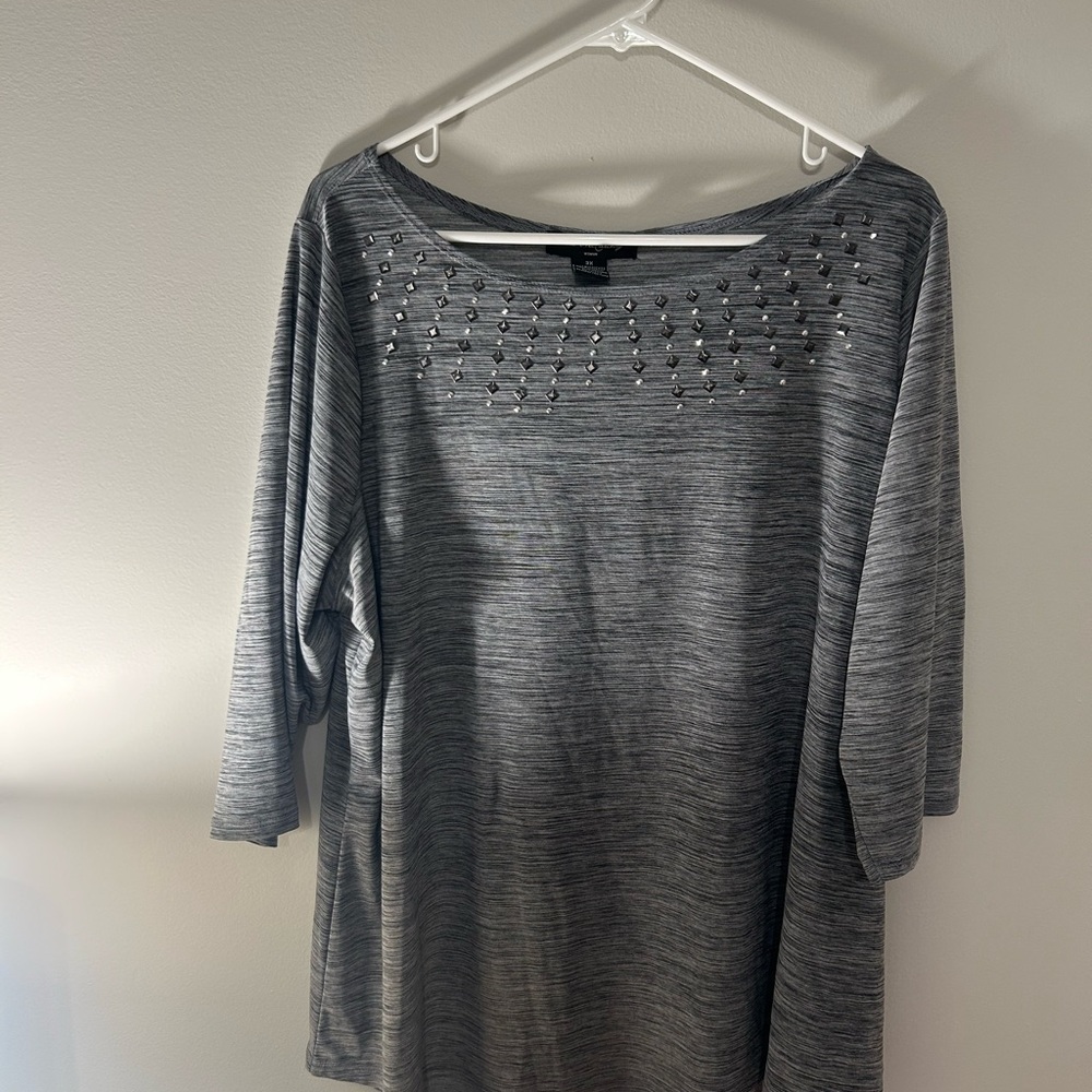 Gray Women's Top with Studded Detail